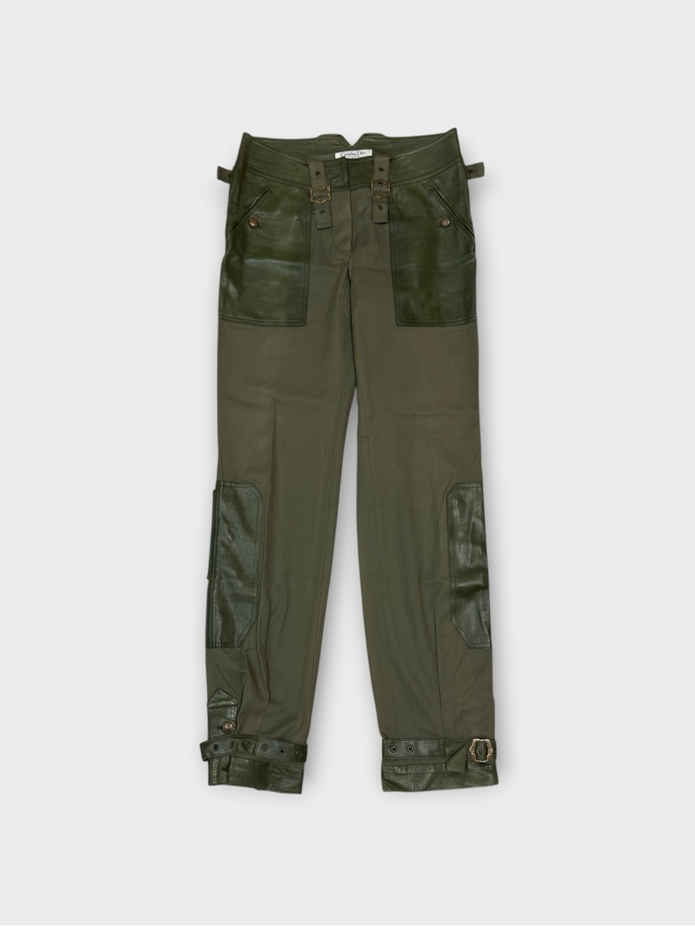 Christian Dior Boutique Paris Olive Mixed Media Cargo Pants — FR 38 / US 6